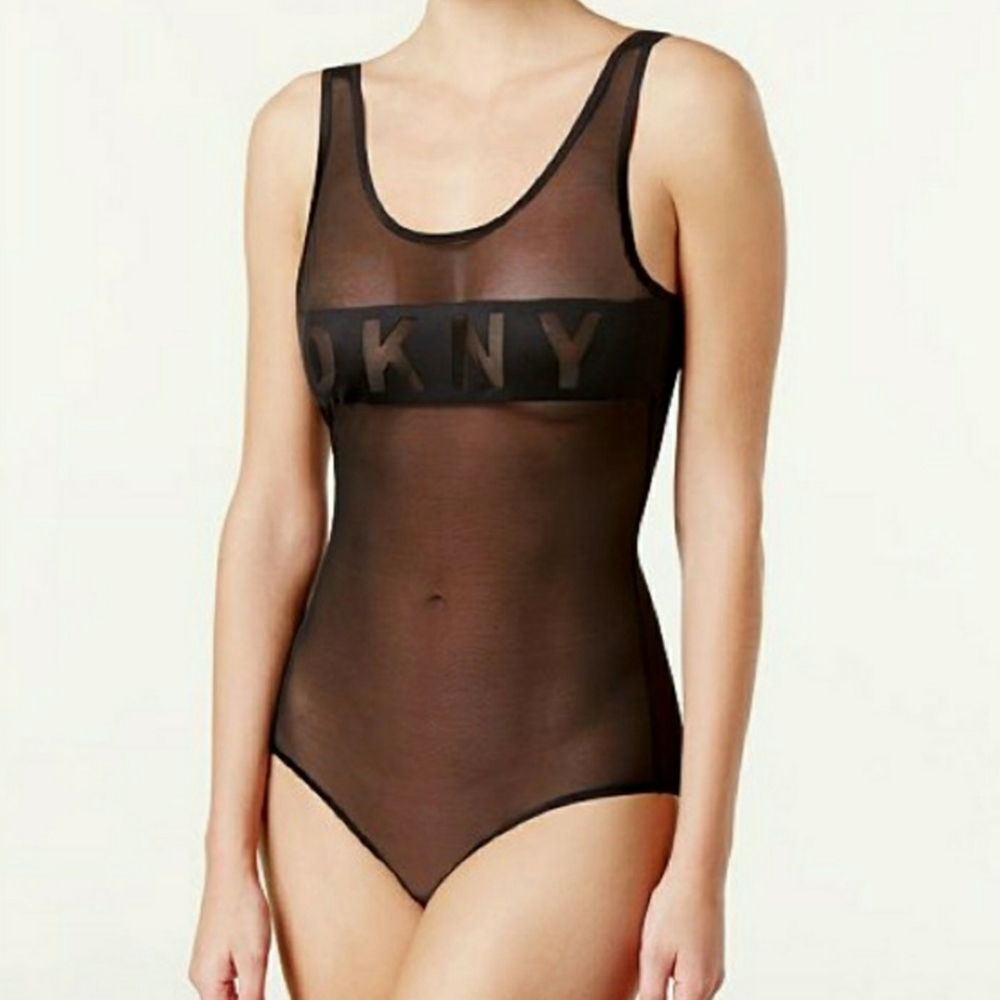 DKNY Body Suit Tank Sheer Black Mesh Fabric Women's Size Medium NWT